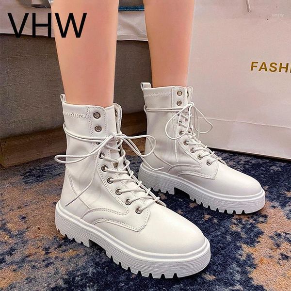 

boots women 2021 autumn winter combat white leather mid heeled gothic shoes lace up fashion black motorcycle ankle1