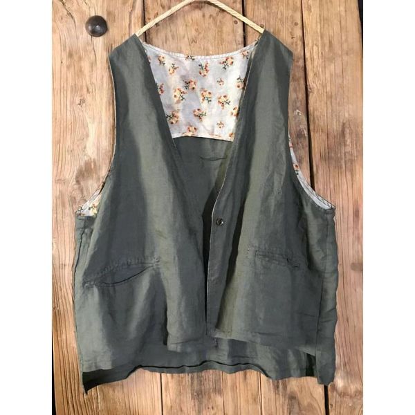 

women's vests qpfjqd ladies patchwork linen sleeveless butoon waistcoat outerwear women loose pockets vest 2021 summer, Black;white