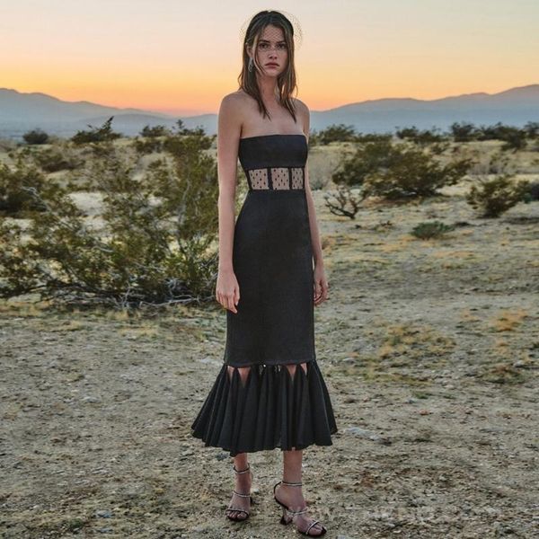 

casual dresses summer 2021 one line color strapless bandage dress women's spaghetti strap club vestidos dh7469, Black;gray