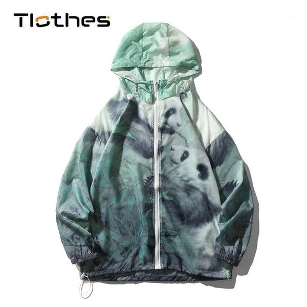 Casacos Masculinos Verão Panda Imprimir Ultralight Caminhada Jaqueta Homens Respirável Acampamento Mens Windbreaker Com Capuz Sportswear Sun Proteção