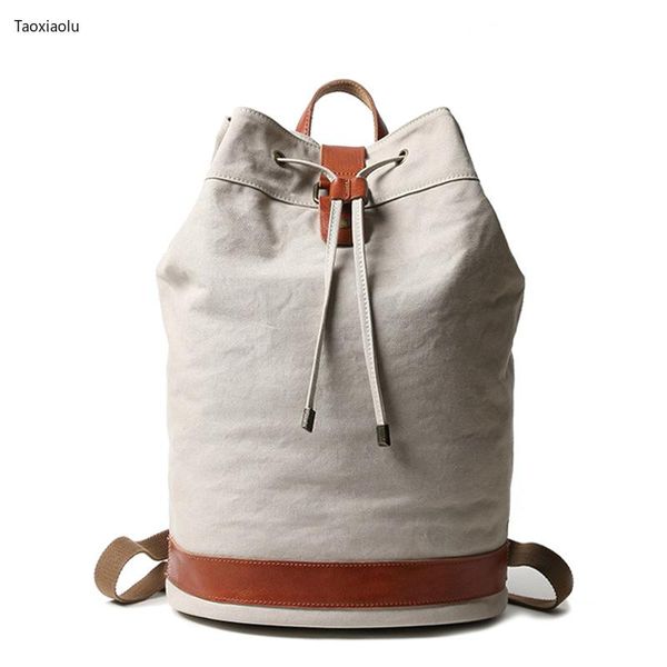 

backpack classic male bucket drawstring rucksack female casual retro college style school bag outdoor drum travel sport