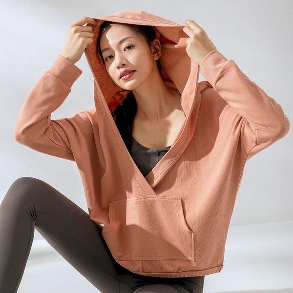 

running jackets women jacket autumn long-sleeved v-neck loose pocket female hooded sports fitness casual fashion cotton oversize, Black;red