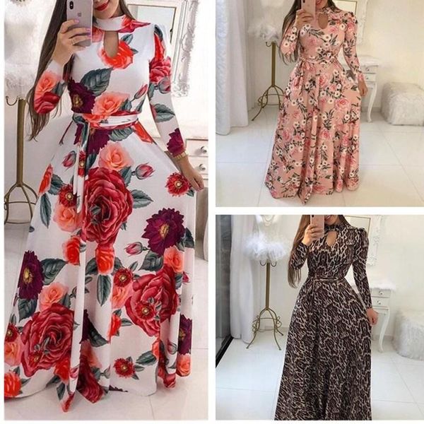 

casual dresses oufisun 2021 fashion women's plus size dress long sleeve hollow out bandage elegant women party boho lady vestidos, Black;gray