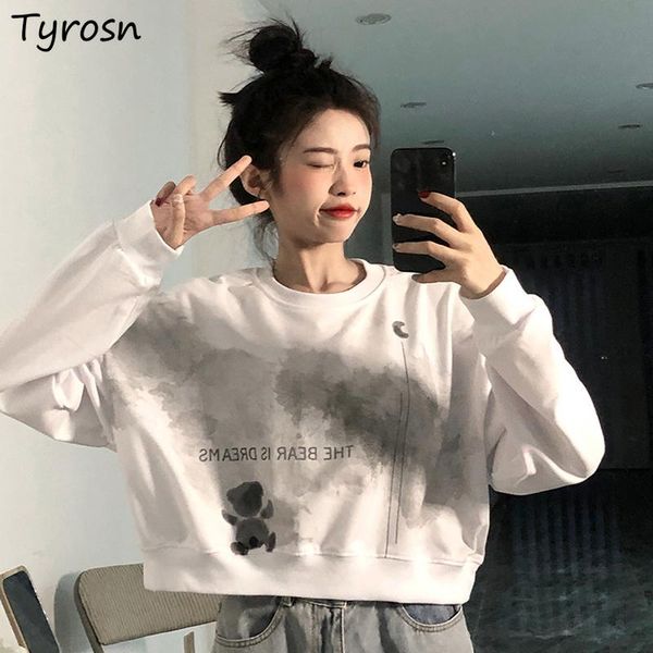 

women's hoodies & sweatshirts no hat womens clothing kawaii print all-match students comfort streetwear japanese style harajuku cropped, Black