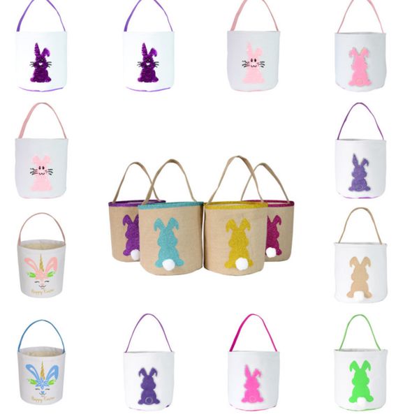 

easter bunny bags barrel bucket basket burlap cute cartoon rabbit ear sequined canvas tote bag new year gifts egg candies handbag g10508, Black