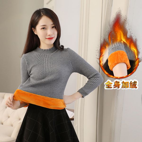 

collar in addition female velvet and winter new thick fashion mesh bottomming thin shirt was fine sweater 7tnl, White;black