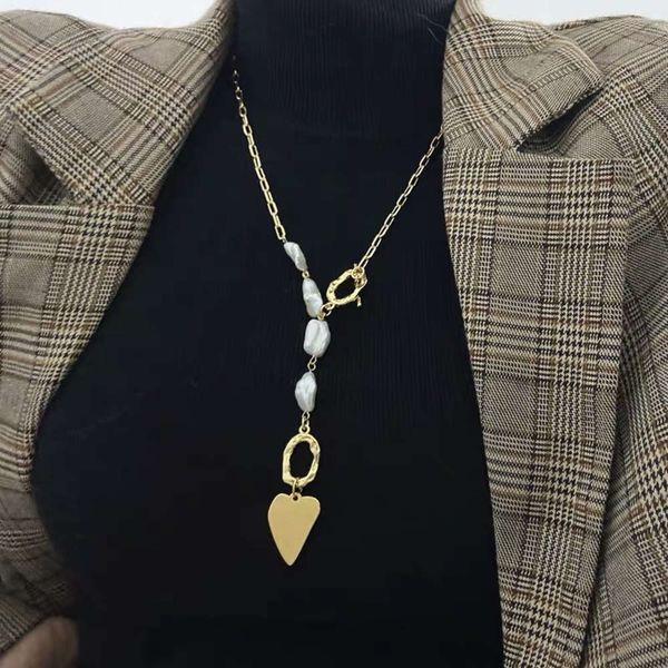 

hbp design blogger same metal chain heart pendant baroque pearl clavicle necklace new fashion, Silver