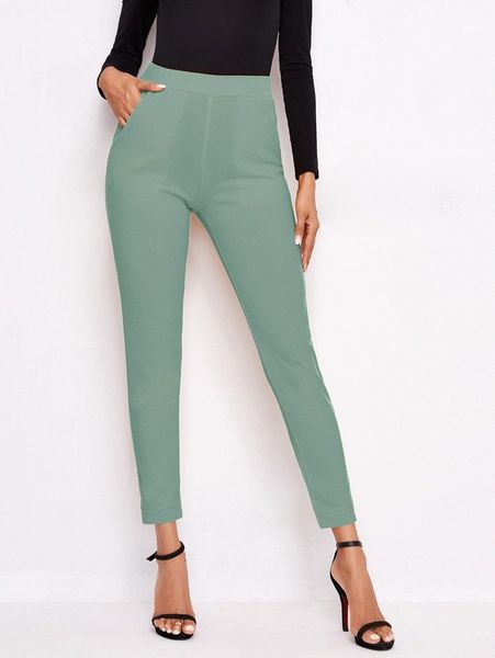 

high-rise vented ankle cut pants d0qf#, Black;white