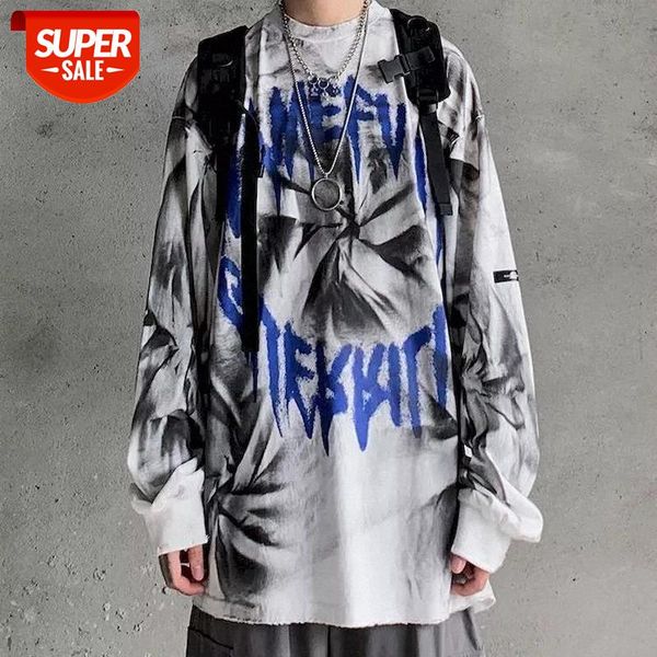 

ins retro harajuku hoodies tie dye letter hoodie white long sleeve men clothing autumn and winter sweatshirt streetwear #f15h, Black