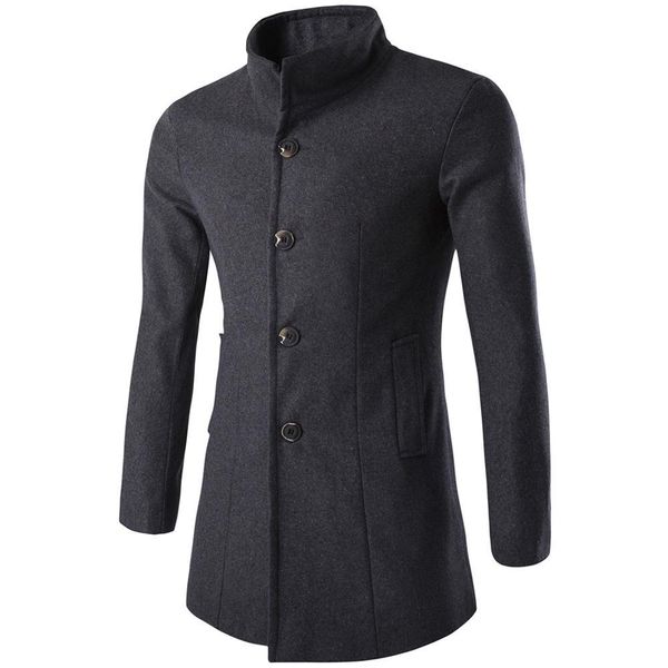 

2021 new winter trench fashion long overcoat men woollen coat thick men's clothing 9da1, Black