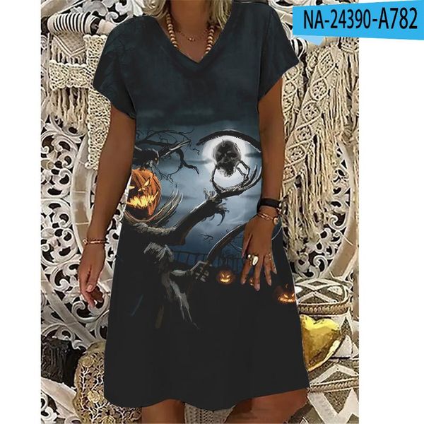 

casual dresses female halloween print summer ladies dress funny loose large size v-neck short sleeve a-line women knee-length, Black;gray