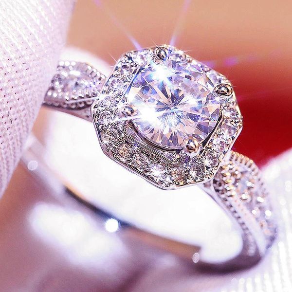 

wedding rings huitan classic exquisite women with retro solitaire cubic zircon prong setting engagement proposal, Slivery;golden