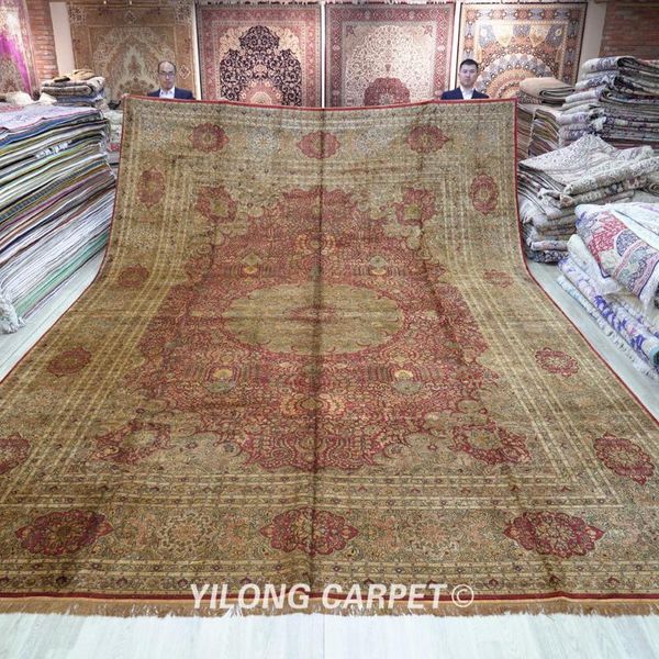 

carpets 12'x18' oversize handmade turkey design rugs medallion persian gold silk (sl147a)