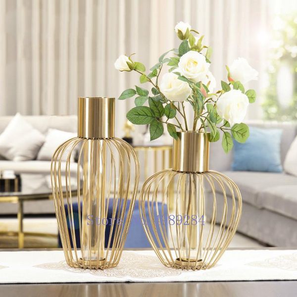 

vases creativity glass vase golden metal frame abstract artificial flower arrangement accessories modern home deskdecoration