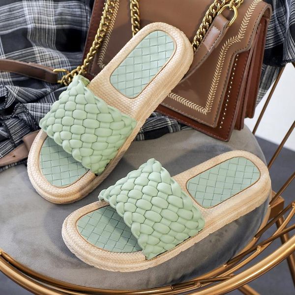 

slippers summer 2021 flat slipper for ladies, platform with braid leather, Black