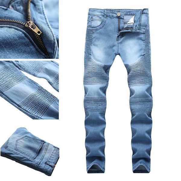 

men's jeans trendy brand ripped beggar pants trend black casual slim long, Blue