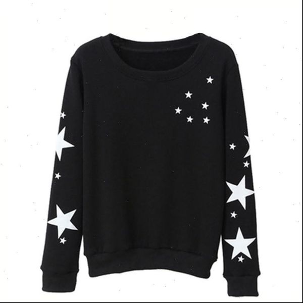 

2021 new autumn winter star print round neck women pullover tee long sleeve loose clothes women amp couples, Black