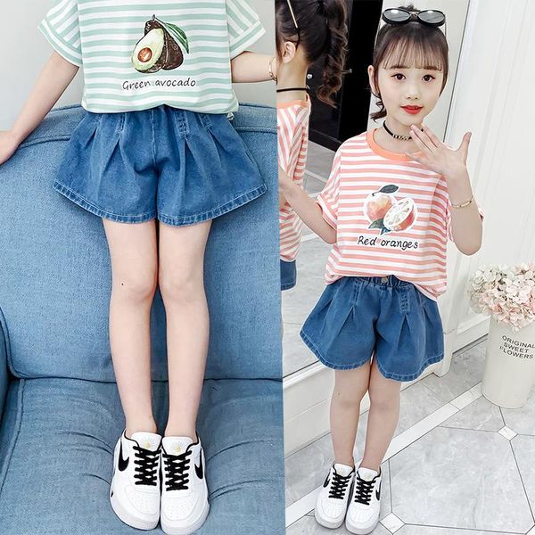 

girls denim shorts 2021 new summer solid color loose pants girls all-match outdoor pants, Black
