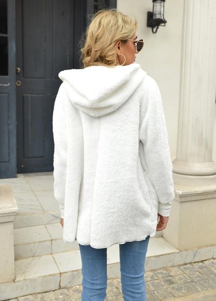 

women's trench coats women open front fuzzy jacket, winter warm fluffy fleece long sleeve hooded cardigan with pockets, Tan;black