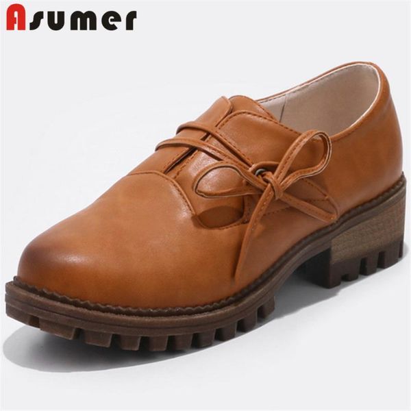 

dress shoes asumer black beige fashion arrive women pumps round toe lace up pu ladies med heel big size 33-43