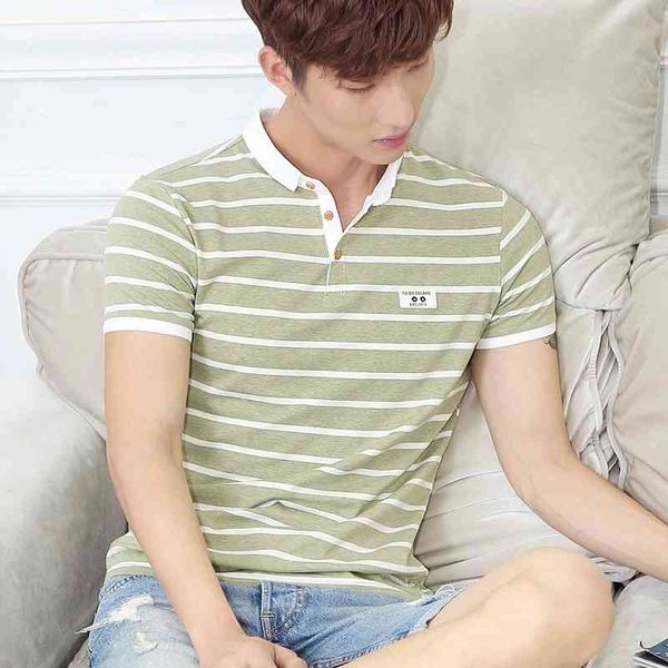 

2021 summer new lapel short sleeve t-shirt men's stripe half sleeve fashion men's body polo cotton, White;black
