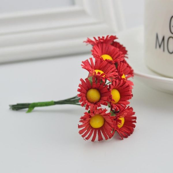 10 stücke Slik Mini Daisy Bouquet Hochzeit Dekoration Gefälschte Gerbera DIY Kranz Candy Box Geschenk Handgemachte Material Künstliche S JllTZV