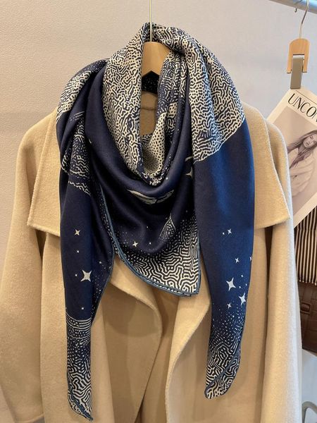 

scarves high-end silk wool scarf women autumn winter big square shawl dual-use, Blue;gray