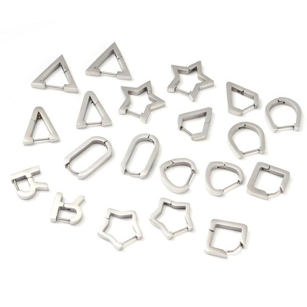 

hoop & huggie 1pair classic geometric stainless steel earrings for men jewelry silver color star women ear gift, Golden;silver