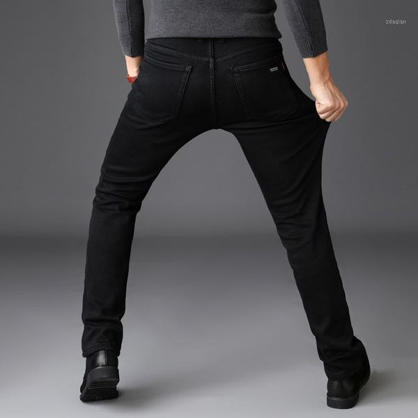 

men's jeans 2021 brands trousers men clothes black elasticity skinny business casual male denim slim pants classic style, Blue