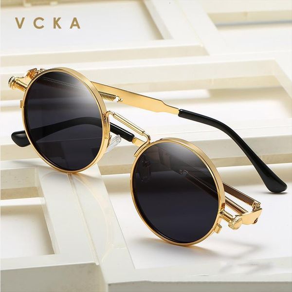 

vintage men sunglasses women retro punk style round metal frame colorful lens sun glasses fashion eyewear gafas sol mujer, White;black