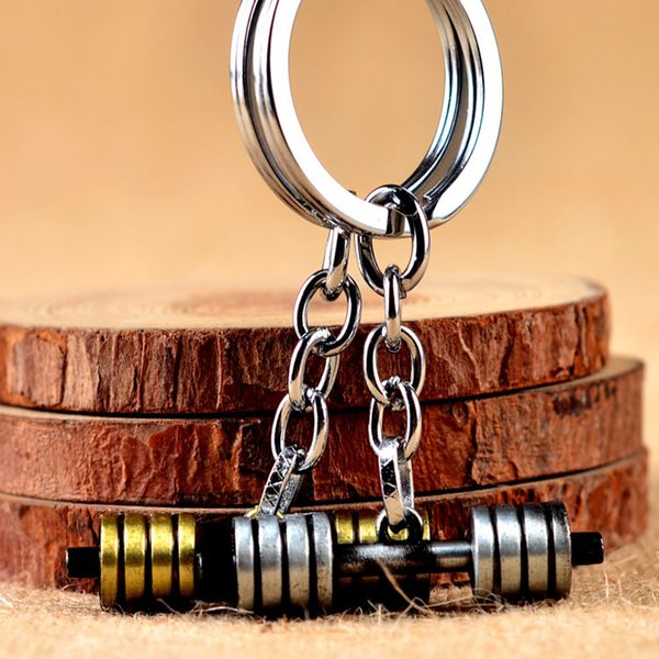 

10pieces/lot big barbell big dumbbell zinc alloy environmental protection keychain fitness sports jewelry car pendant, Silver