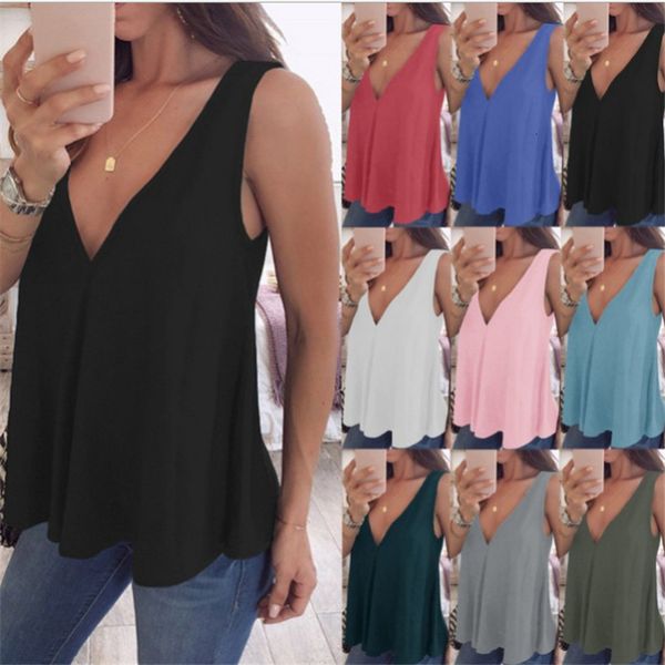 

new 2021 summer women fashion plus large size solid chiffon vest ladies v-neck sleeveless loose women's shirts 2rle, White
