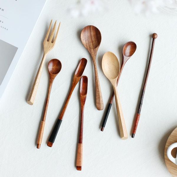 

spoons japanese style wooden spoon fork set coffee stirring rice optional