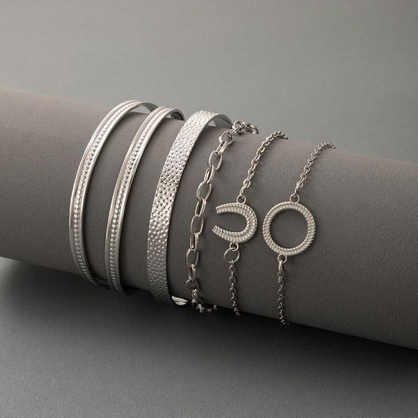 

link, chain huatang bohemian geometry bracelet set for women simple silver color alloy adjustable bangle anniversary jewelry wholesale 18269, Black