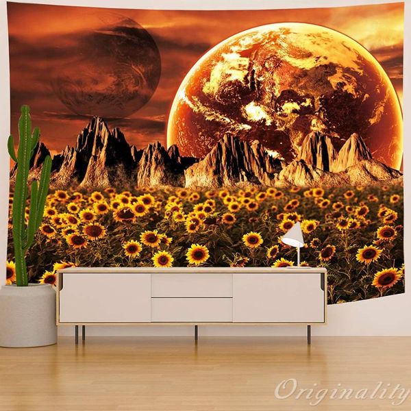

tapestries gold planet tapestry sunflower nature landscape trippy mountain wall art for bedroom decor