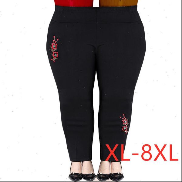 

extra large size xl 8xl middle aged women trousers autumn new high waist casual pants winter thick velvet warm pants 282, Black;white