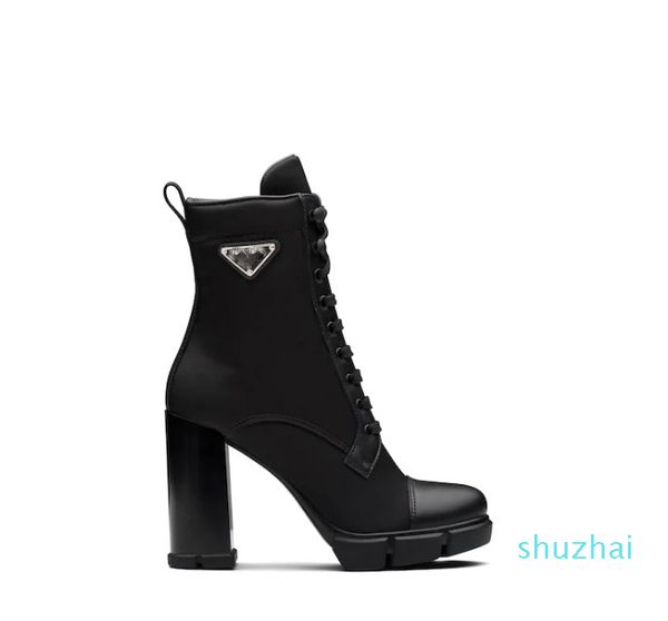 

new designer leather and nylon fabric booties women ankle boots leather biker boots australia booties winter boots, Black