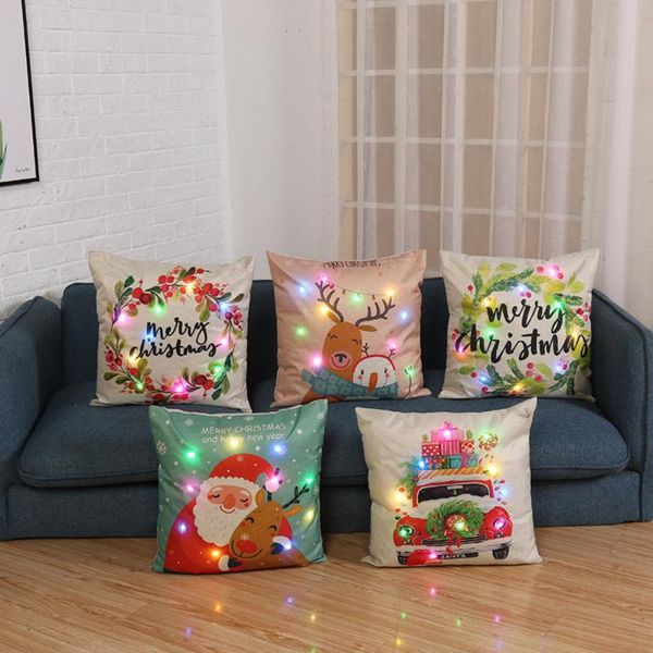 

pillow led christmas pillowcase cartoon plant creative printing luminous cushion cover home sofa table chair decoration cases