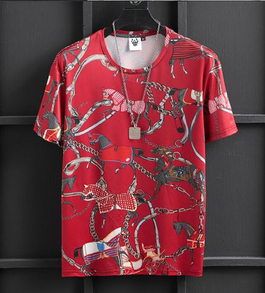 

2021 new european tshirt baroque t-shirt men's short court british style mercerized cotton print ice silk half sleeve 9hvn, White;black