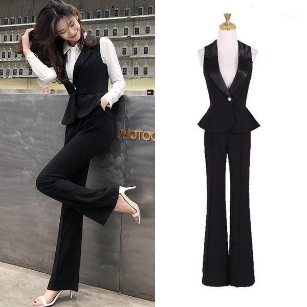 

women's jumpsuits & rompers spring and summer jumpsuit arrival suit collar flare charismatic false two piece sets women, Black;white