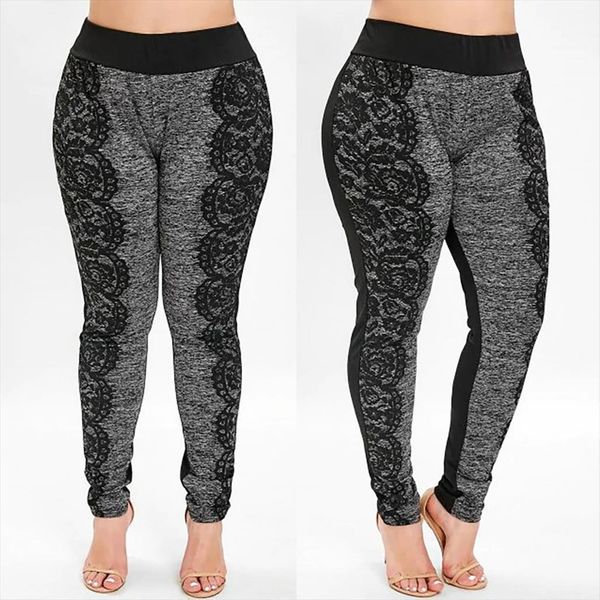 

casual sports pants lace womens leggings contrast splicing high waist trousers ladies slim jogging sweatpants elastic, Black