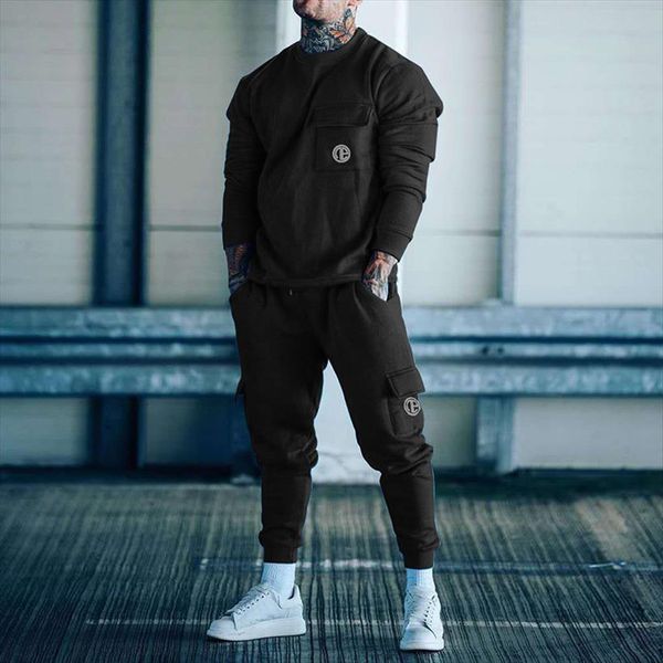 

cotton casual hoodie set mens tracksuit autumn male sweatshirt stylish fitness suit for men, Gray