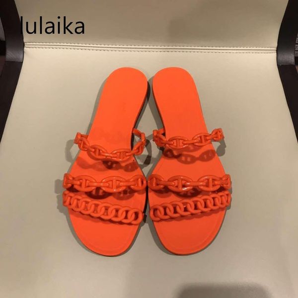 

70% off wholesale sandals flip-flops shoes classic chains flats slippers summer new women colorful outside jelly candy color open toe waterp, Black