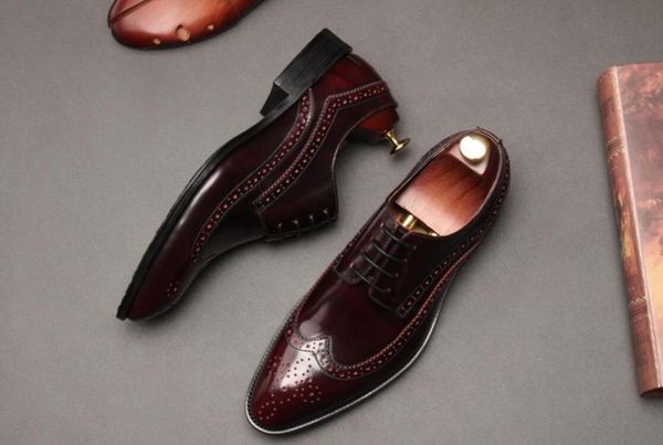 

dress shoes goodyear brogues men patent leather 2021 spring lace up genuine carved wedding for man office prom oxfords, Black