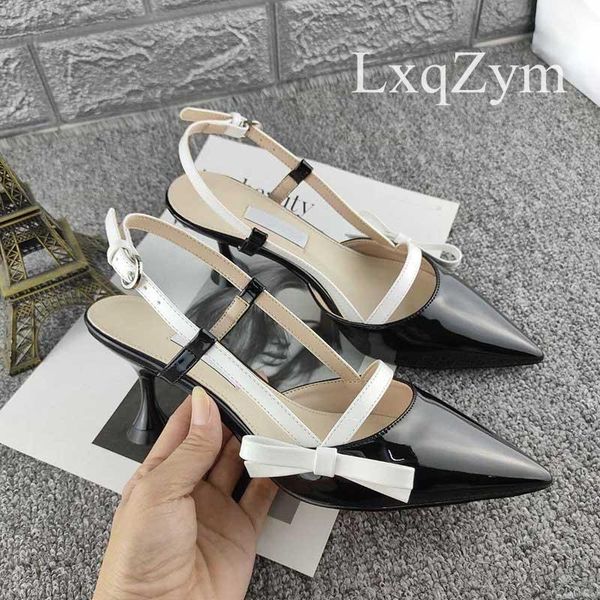 

dress shoes women's shiny leather ladies sandals luxury designers party mixed colors heels closed toe pumps for women, Black