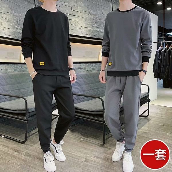 

2021 trend suit long sleeved t-shirt korean version brand sports and leisure men's with handsome autumn wear, Black