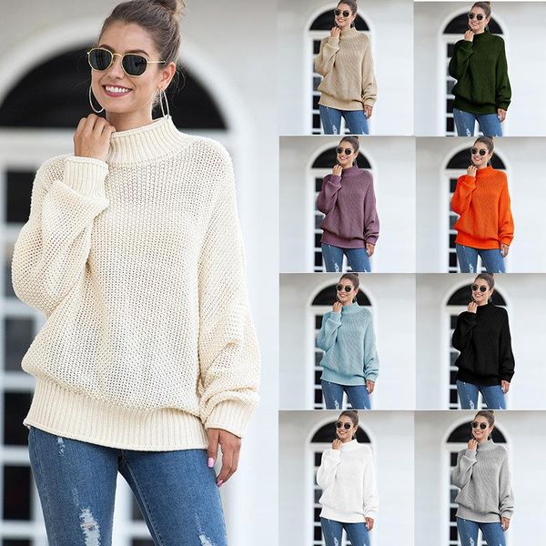

women's sweaters autumn winter european american thick line sweater curling turtleneck batwing sleeve knitted pullover top, White;black