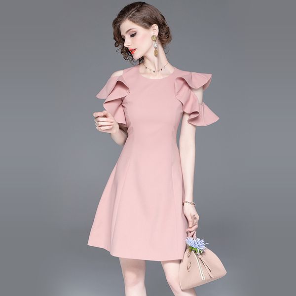 

women summer dresses plaid slash o-neck shouder solid vestidos 2020 ruffles a-line high waist dress robe femme, Black;gray