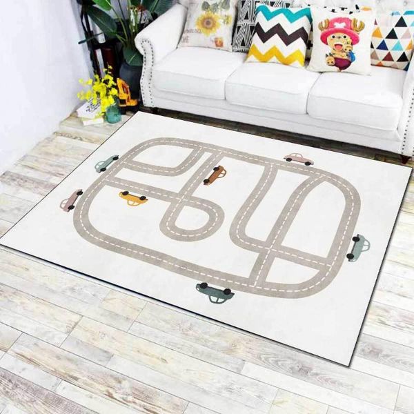 

bath mats imitation cashmere nordic minimalist white background cartoon car gray track road living room bedroom bedside carpet floor mat