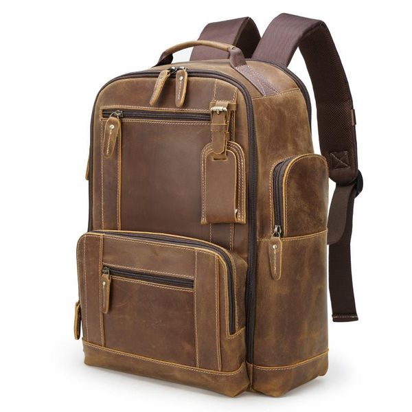 

backpack men's leather european and american retro natural outdoor travel multifunctional